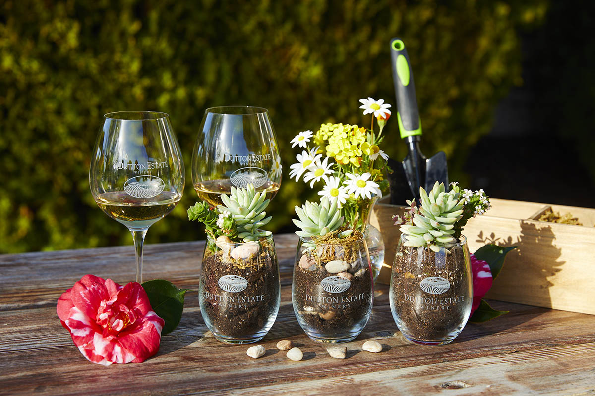 Flowers and wine.